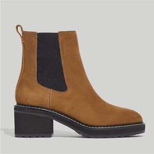 Madewell Tan Suede Chelsea Heeled Boots with Black Elastic